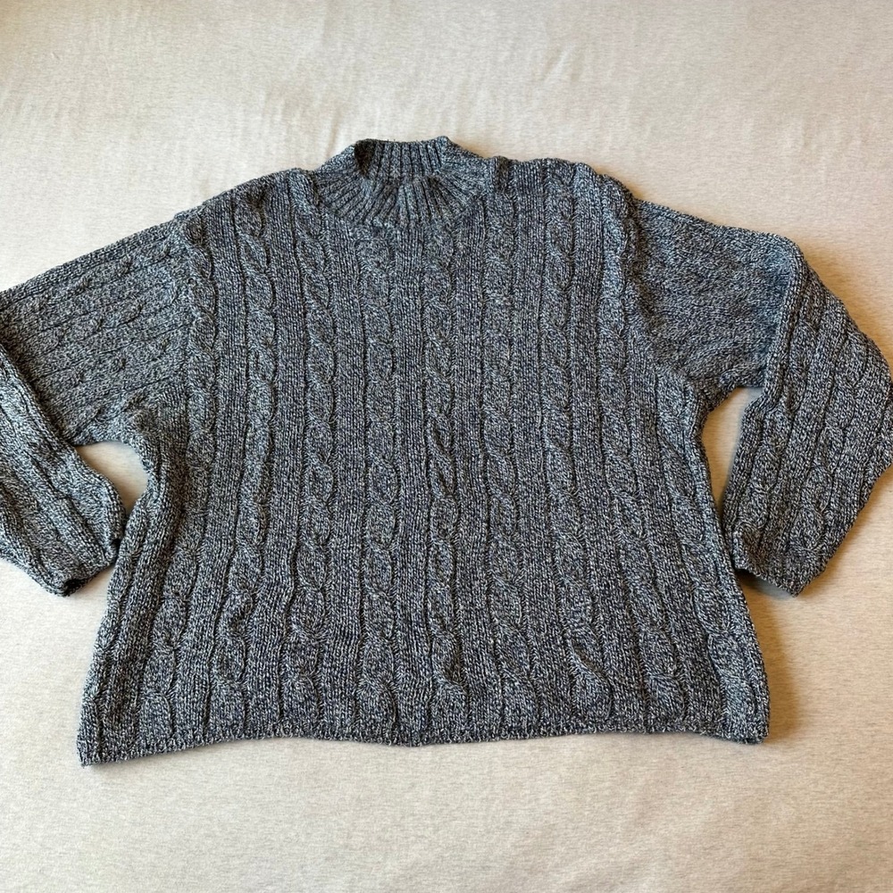 Stars and Stripes Mens XL Cable‎ Knit Sweater Mock Neck Cotton USA Made